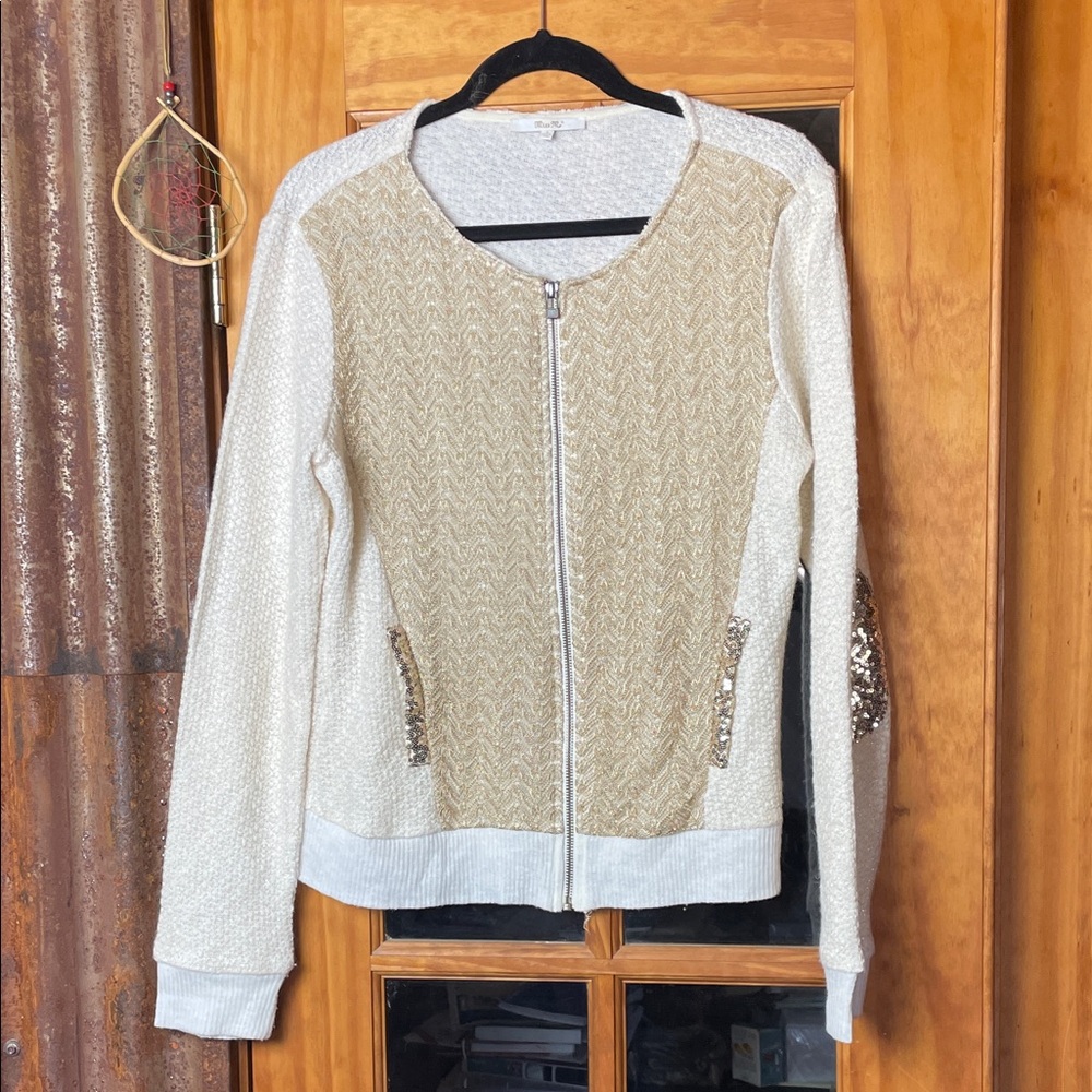 Miss Me Cream and Gold Sweater Jacket, Size L
